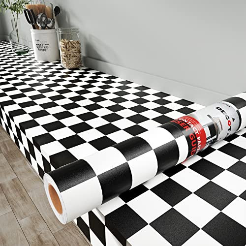 Decotalk Wallpaper Checkered 12"x400" Checker Board Wallpaper Peel and Stick, Black and White Wallpaper Removable, Checkered Contact Paper for Countertops Waterproof Checkered Peel and Stick Wallpaper | Amazon (US)