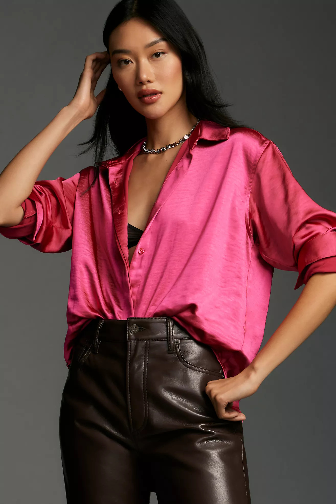 Good American Satin Buttondown Shirt | Anthropologie (US)