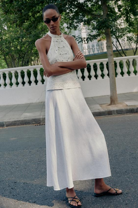 Zara - Contrast Embroidery Dress - White - L - Woman | Zara UK