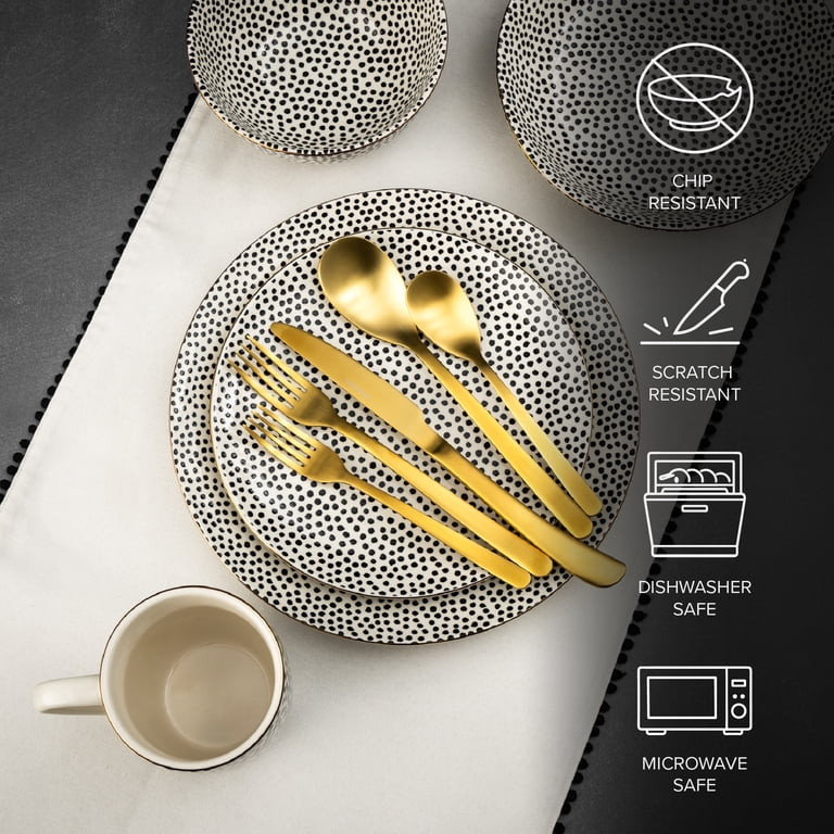 Thyme & Table 60-Piece Dot Dinnerware & Gold Flatware Set, Service for 6 | Walmart (US)