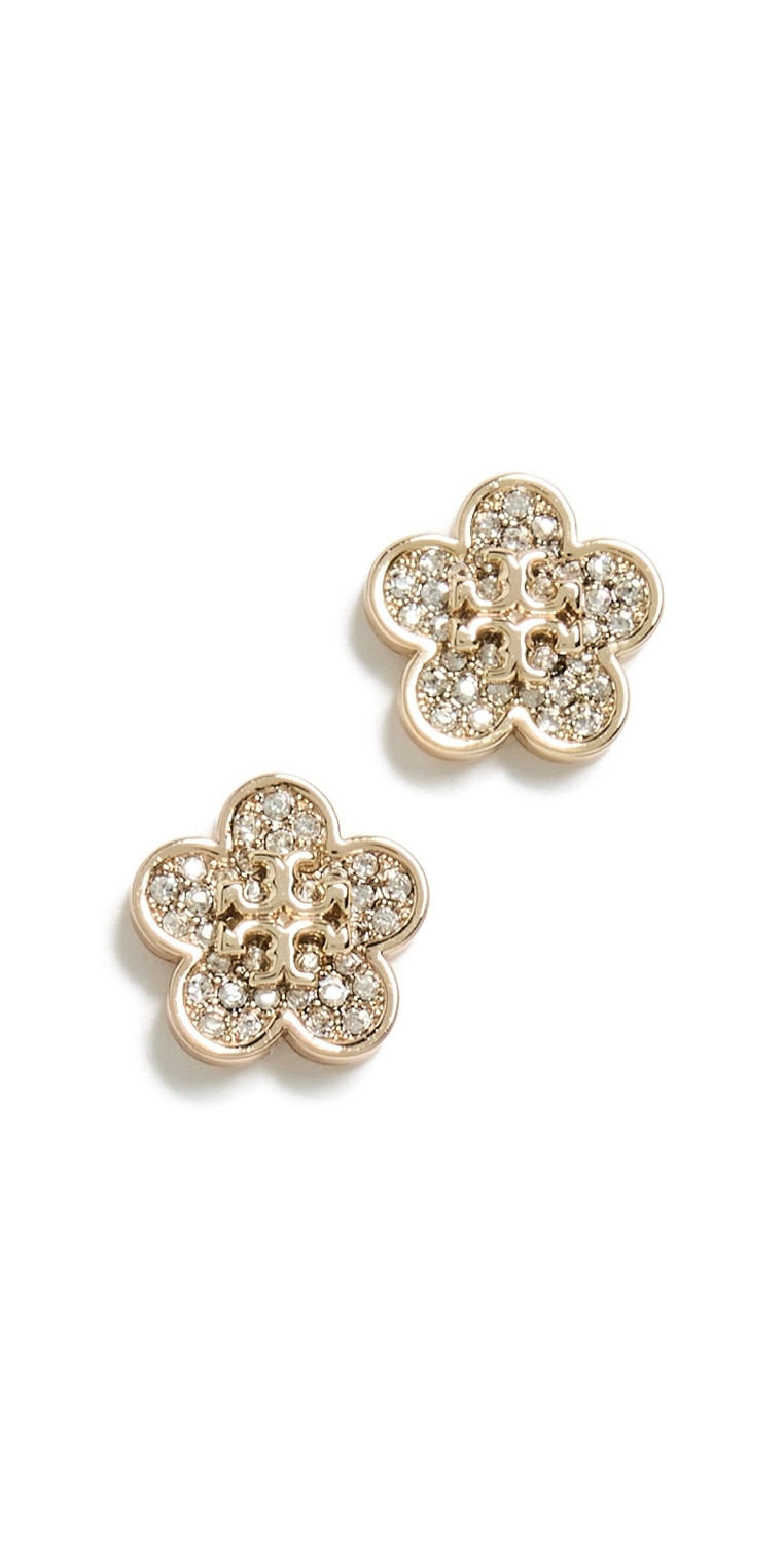 Tory Burch Forget Me Not Pavé Stud Earrings Tory Gold/Crystal One Size | Shopbop