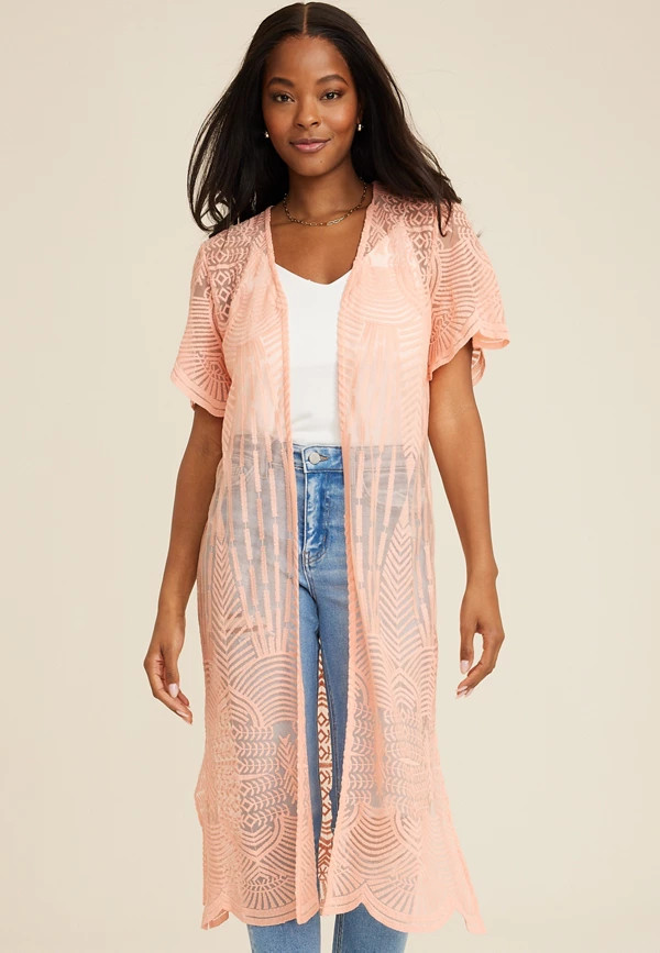 Embroidered Mesh Kimono | Maurices