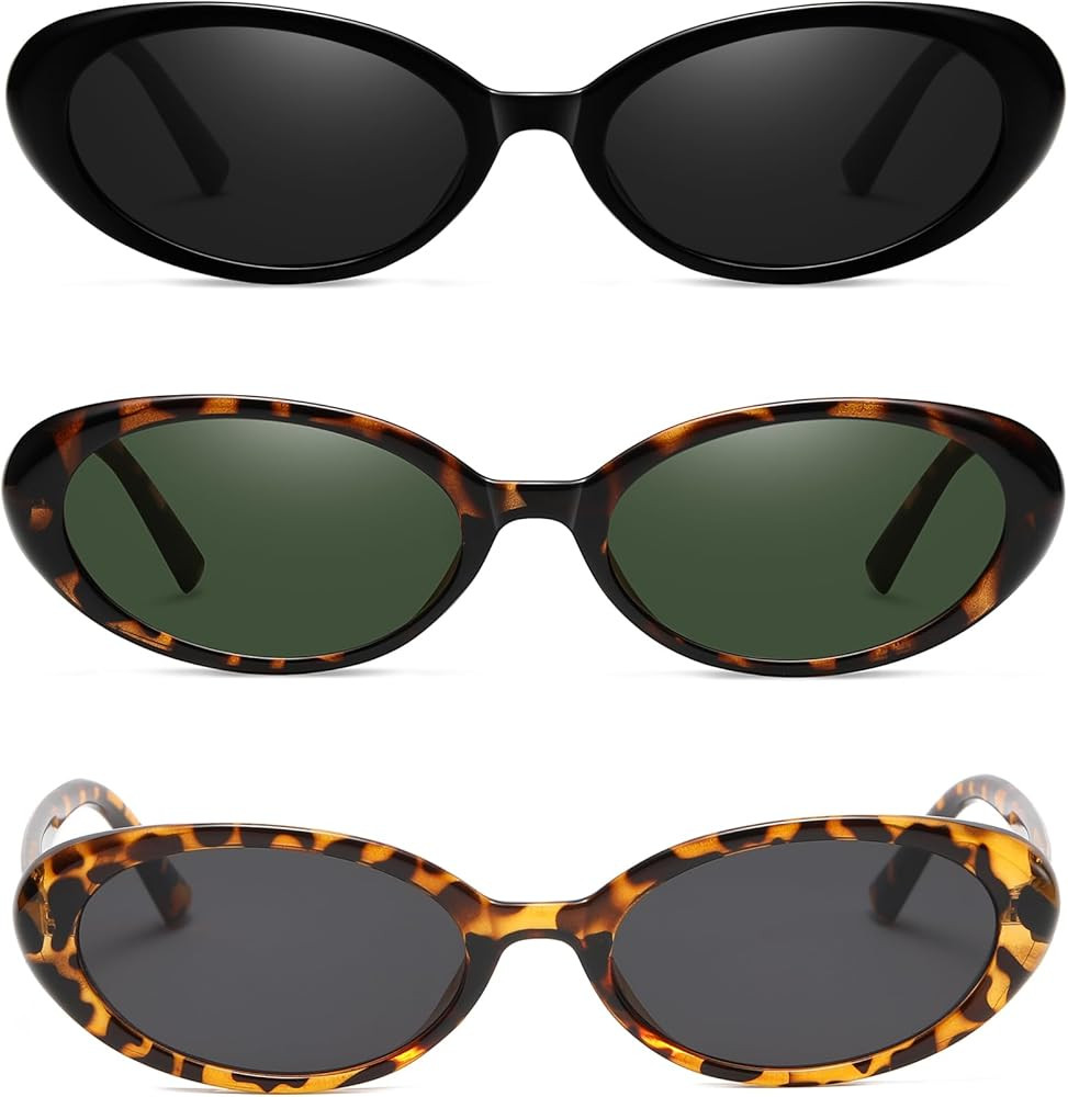 Vintage Oval Sunglasses for Women Fashion Small Frame Retro 90s Sun Glasses UV400 Protection | Amazon (US)
