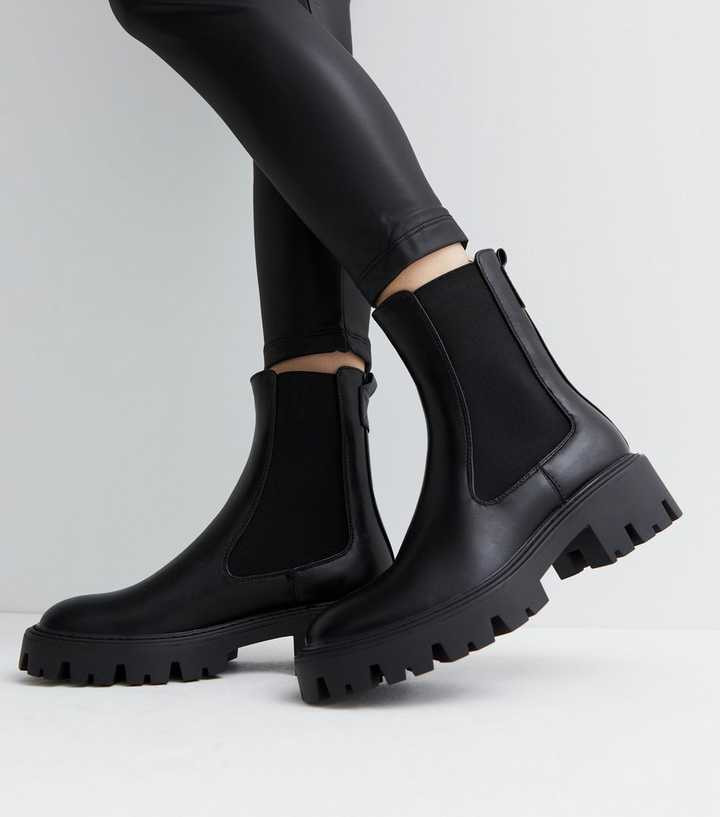 ONLY Black Leather-Look Chunky Biker Boots
						
						Add to Saved Items
						Remove from Save... | New Look (UK)