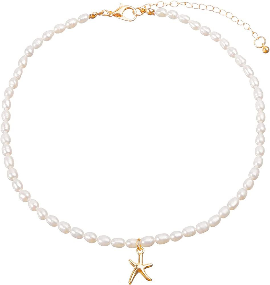 Natural Freshwater Pearl Choker Necklace, Trendy 14K Gold Plated Pearl Necklaces, Amazon Prime | Amazon (US)
