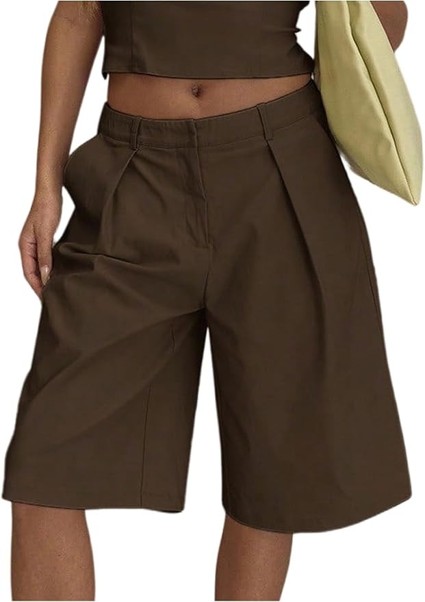 Floerns Women's Elegant Low Waist Bermuda Dress Shorts Straight Leg Business Casual Trousers | Amazon (US)