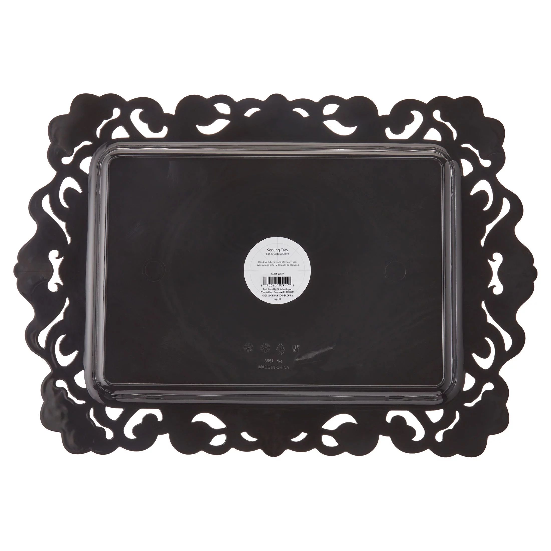 Way to Celebrate Halloween Plastic Party Black Matte Serving Tray With Lace Rim, Rectangular shap... | Walmart (US)