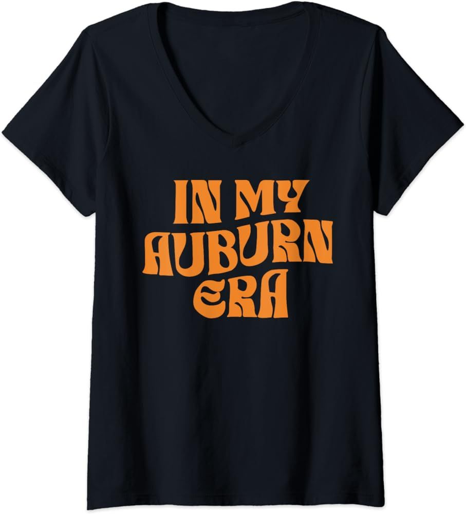 In My Auburn Era Retro Autumn Thanksgiving Happy Fall Y'all V-Neck T-Shirt | Amazon (US)