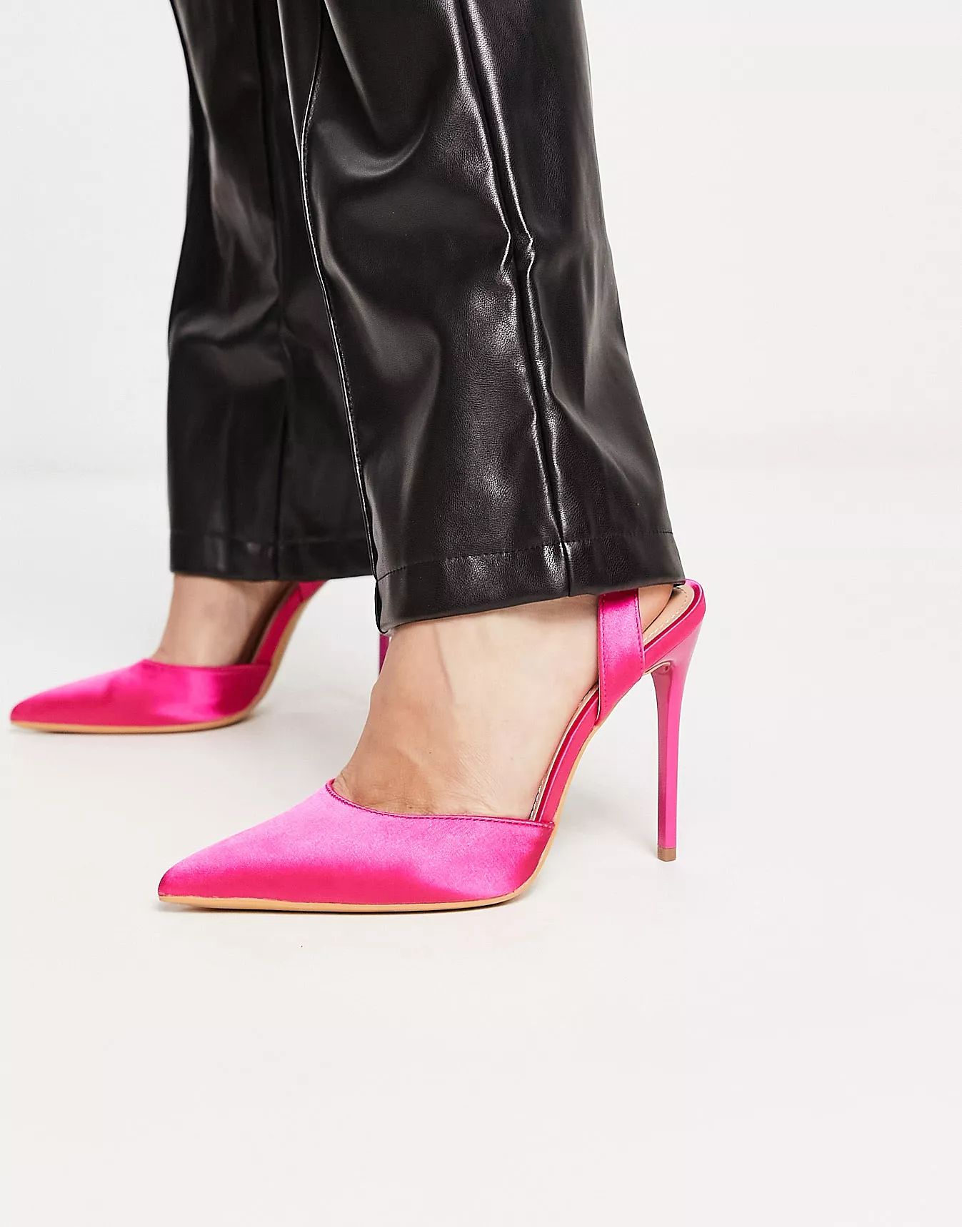 Truffle Collection pointed sling back stiletto heeled shoes in pink satin | ASOS (Global)