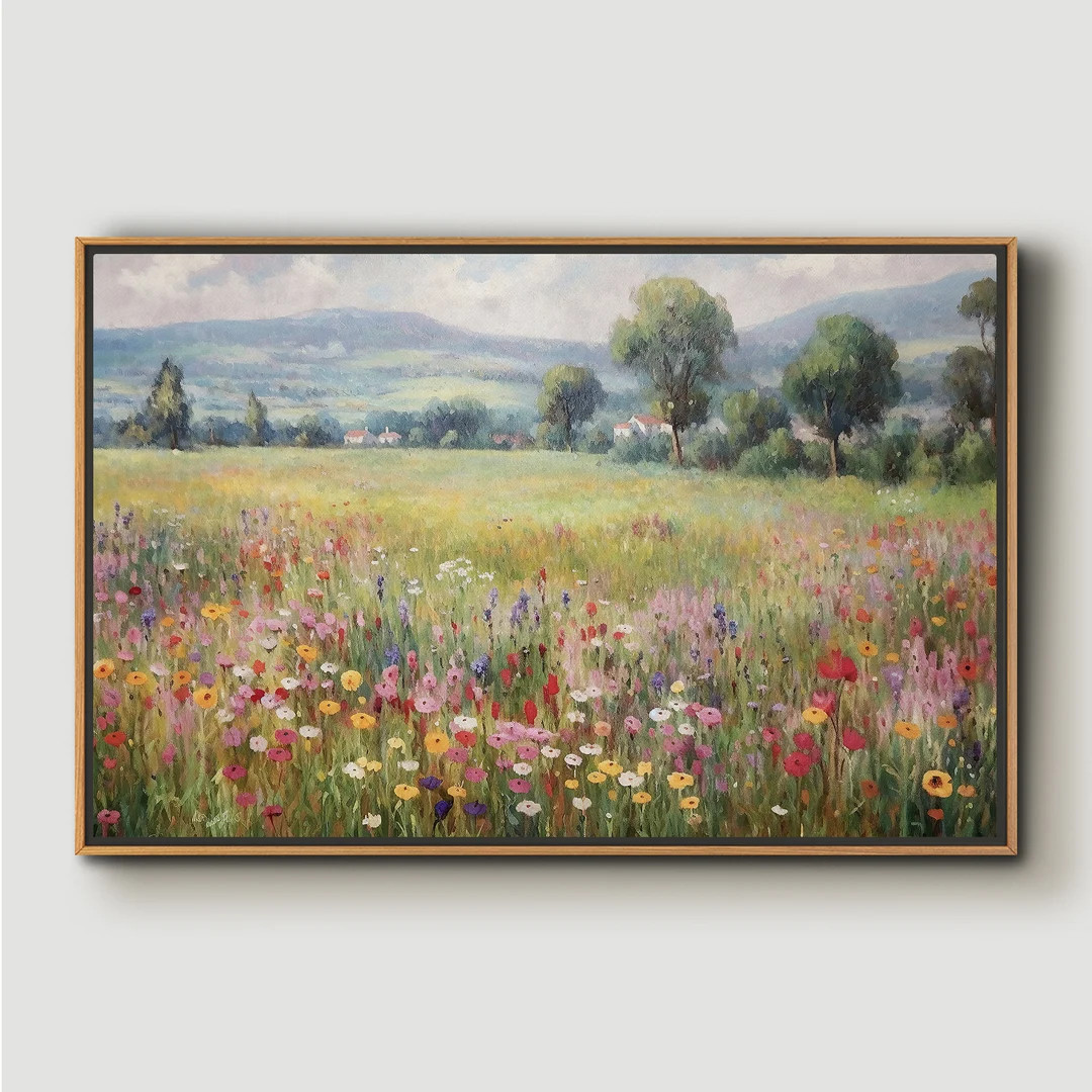 Wildflower Field Oil Painting Landscape Wall Art Print, Nature Framed Large Gallery Art, 36x24|24... | Etsy (US)