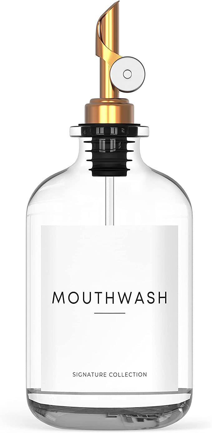 WASHEE Mouthwash Dispenser for Bathroom - Glass Mouthwash Container (12 oz) with Stainless Steel ... | Amazon (US)