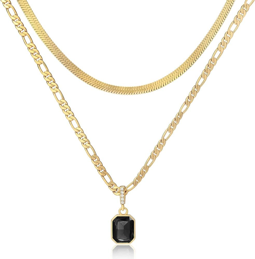 ACECHA Layered Necklace for Women Girls Teen       
Material: Brass 

Gemstone: No Gemstone | Amazon (US)