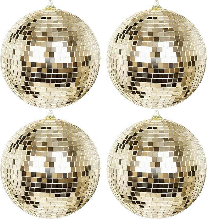 KI Store 4pcs Disco Christmas Balls 6-Inch Gold Large Mirror Christmas Tree Ornaments for Xmas De... | Amazon (US)