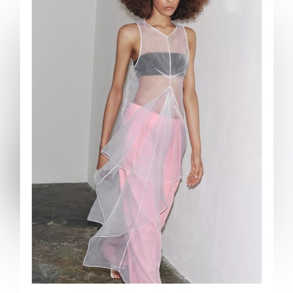 Zara Organza Volume Dress ZW collection White NWT | Poshmark