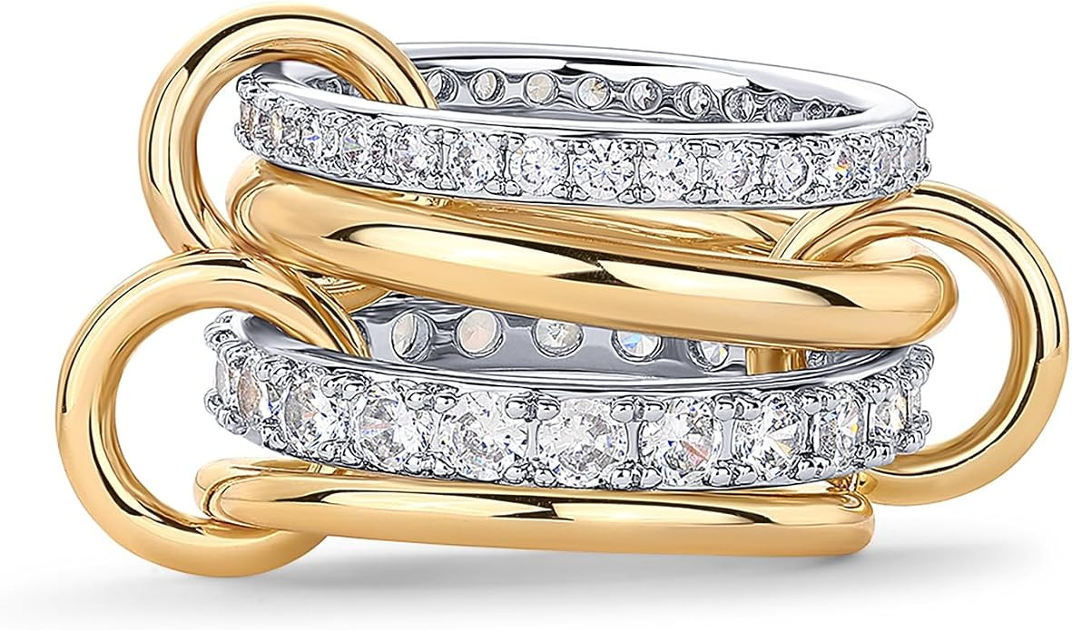 PAVOI 14K Gold Plated Interlocked Stackable Rings for Women - Statement Mixed Metals Multi Ring S... | Amazon (US)