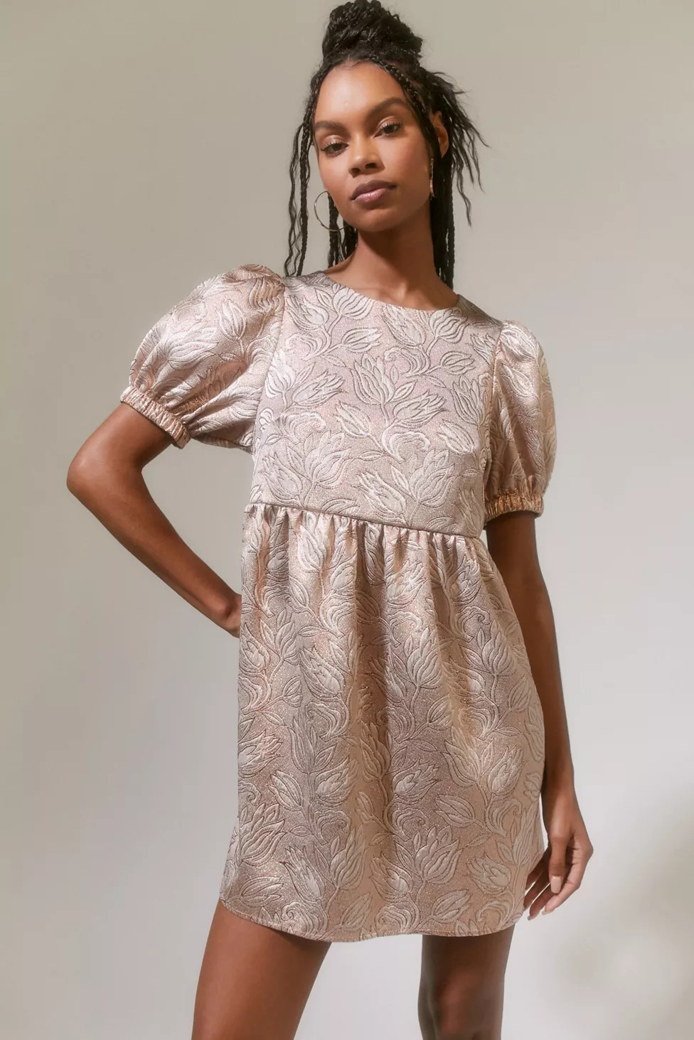 Urban Renewal Parties Remnants Corah Jacquard Babydoll Mini Dress | Urban Outfitters (US and RoW)