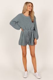 Sloane Sweater Romper - Dusty Blue | Petal & Pup (US)