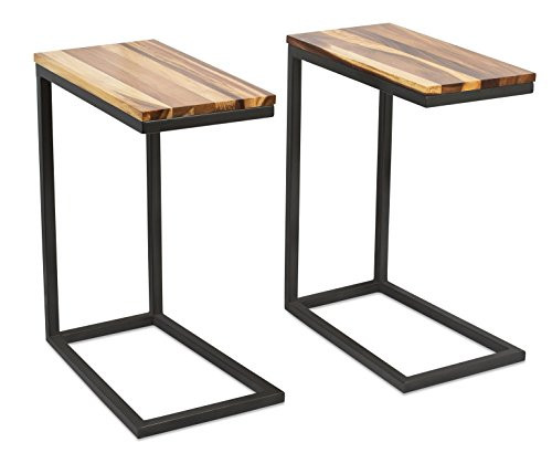 BirdRock Home Acacia Wood TV Tray C Side Table - Set of 2 - Industrial Design - Fully Assembled - Na | Amazon (US)