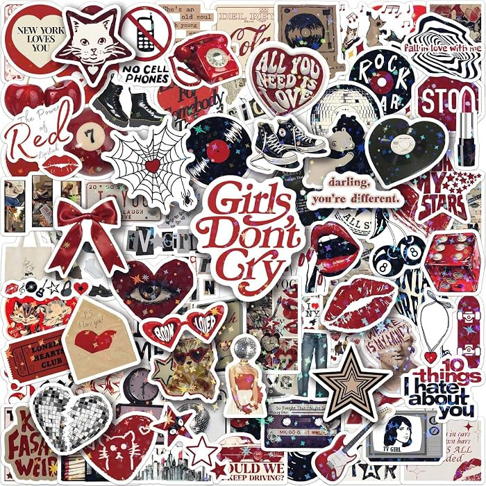 MiStar 102 PCS Holographic Downtown Girl Aesthetic Stickers, Y2K Grunge Cute Pinterest Trendy Red... | Amazon (US)