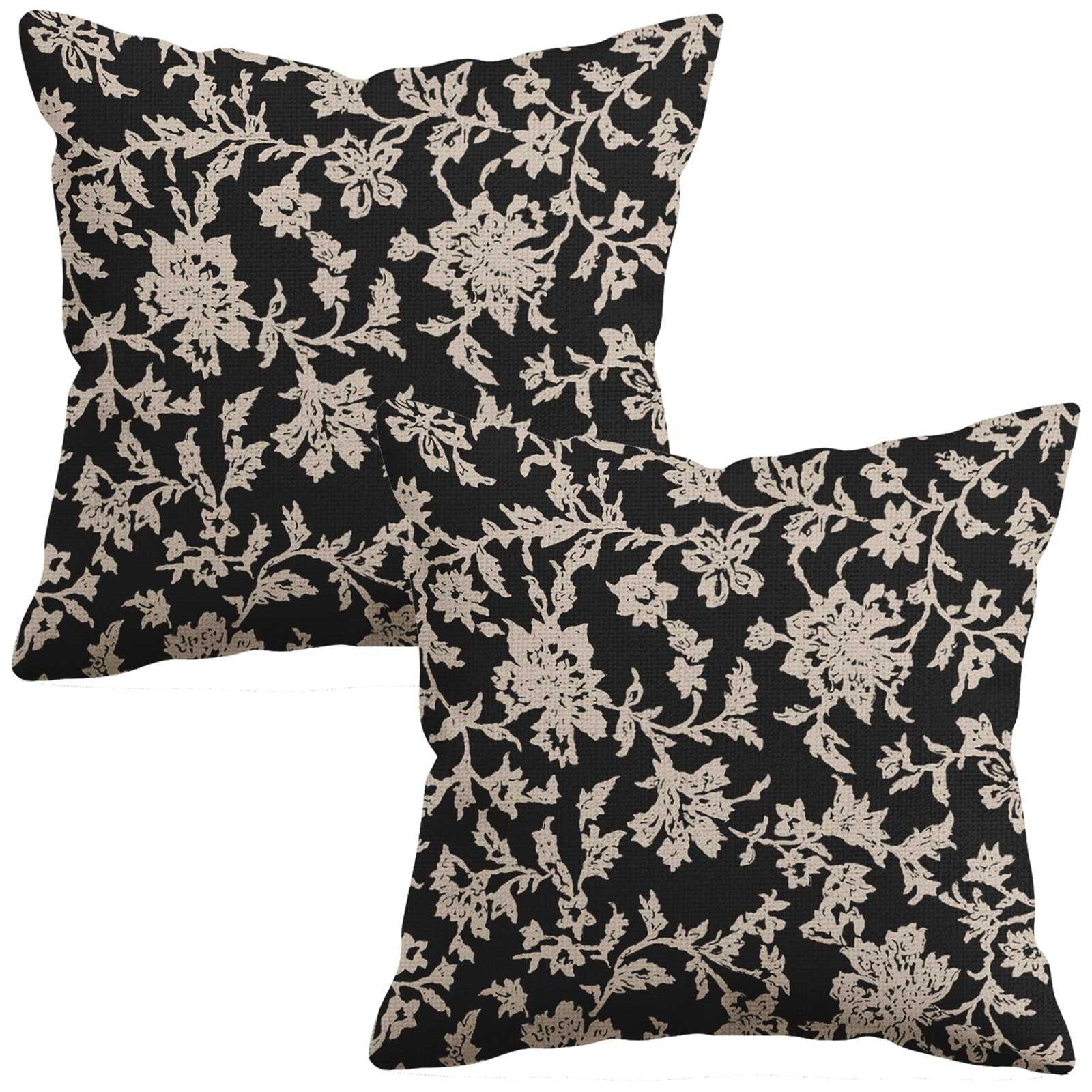 sorfbliss Vintage Floral Block Print Pillow Covers 18x18 Set of 2 Black Brown Cream Flower Patter... | Amazon (CA)