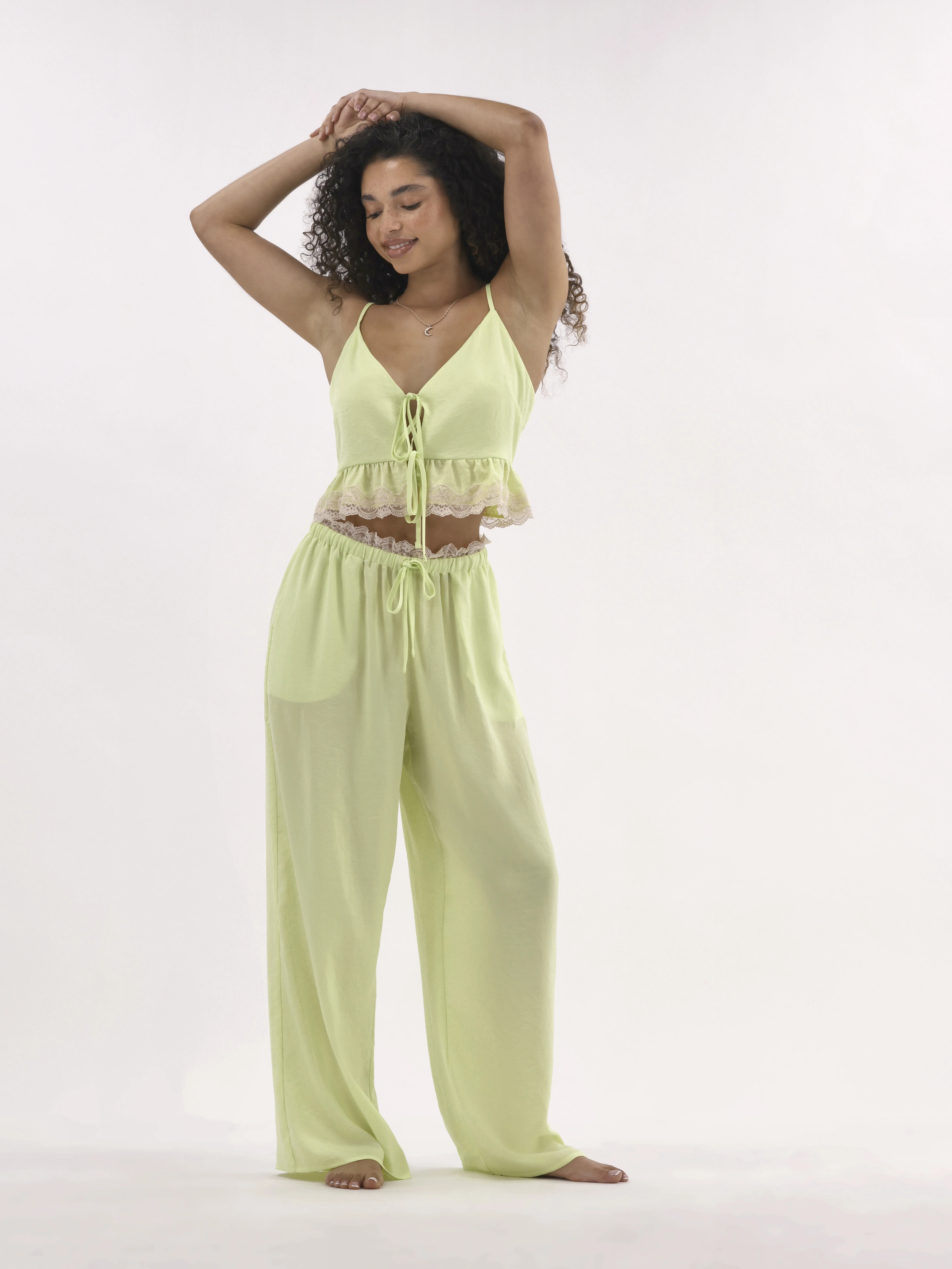 No Boundaries Satin Sleep Pants with Scallop Lace Trim, 30.75'' Inseam, Women’s | Walmart (US)