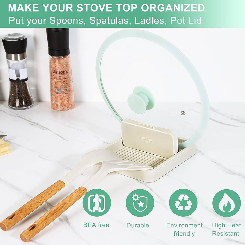 Spoon Rest with Pot Lid Holder For Stove Top, Spoon Holder for Kitchen Counter, Neat & Drip-Free ... | Amazon (US)