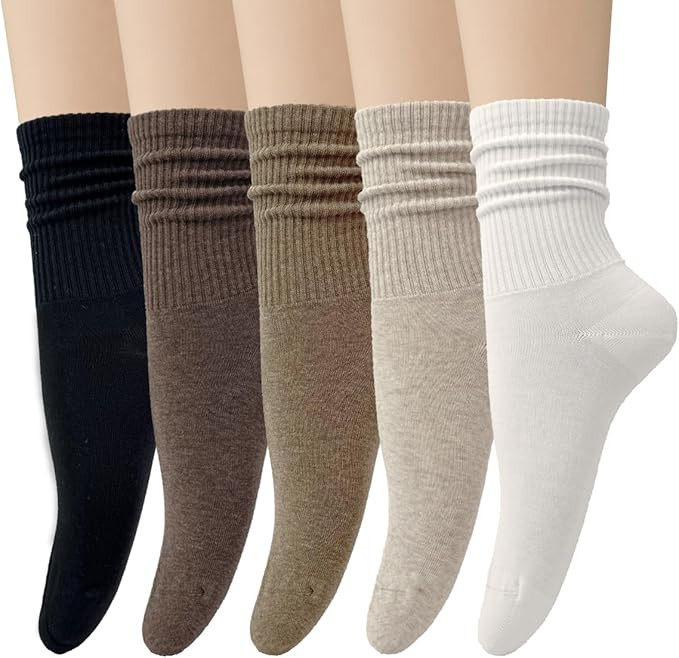 Loritta 5 Pairs Cotton Socks for Women Casual Comfy Crew Socks Stretchy Calf Slouch Boot Socks | Amazon (US)