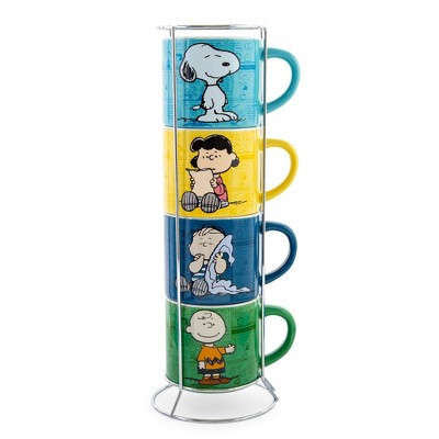 Silver Buffalo Peanuts Characters Ceramic Stacking Mug Set With Rack | Each Holds 10 Ounces | Target
