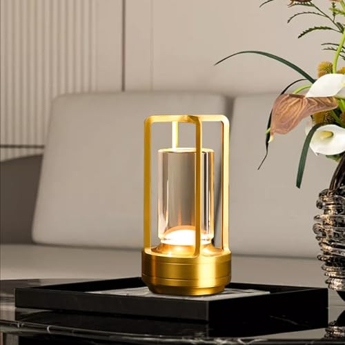 Kipliko Cordless Table Lamp with Touch Sensor,Crystal Lantern Lamp,Rechargeable Cordless LED Lamp,3 Color Stepless Dimming Touch,Desk Lamp for Bedroom Restaurant Home Outdoor.(Gold) | Amazon (US)