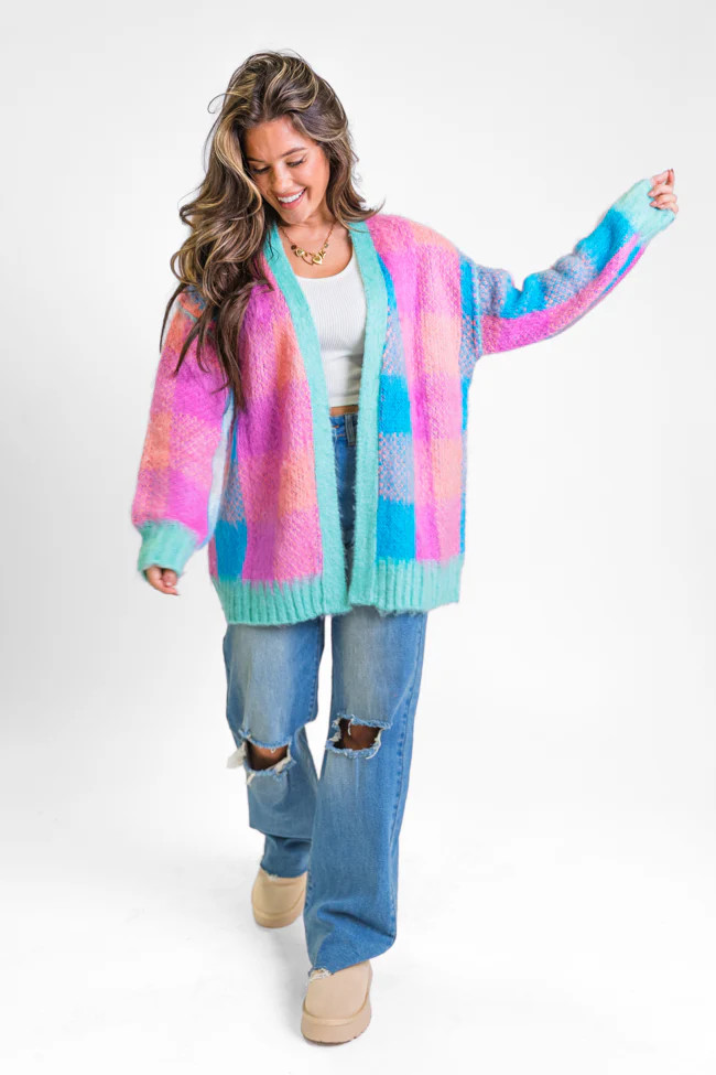 Bright Spirits Multi Plaid Cardigan | Pink Lily