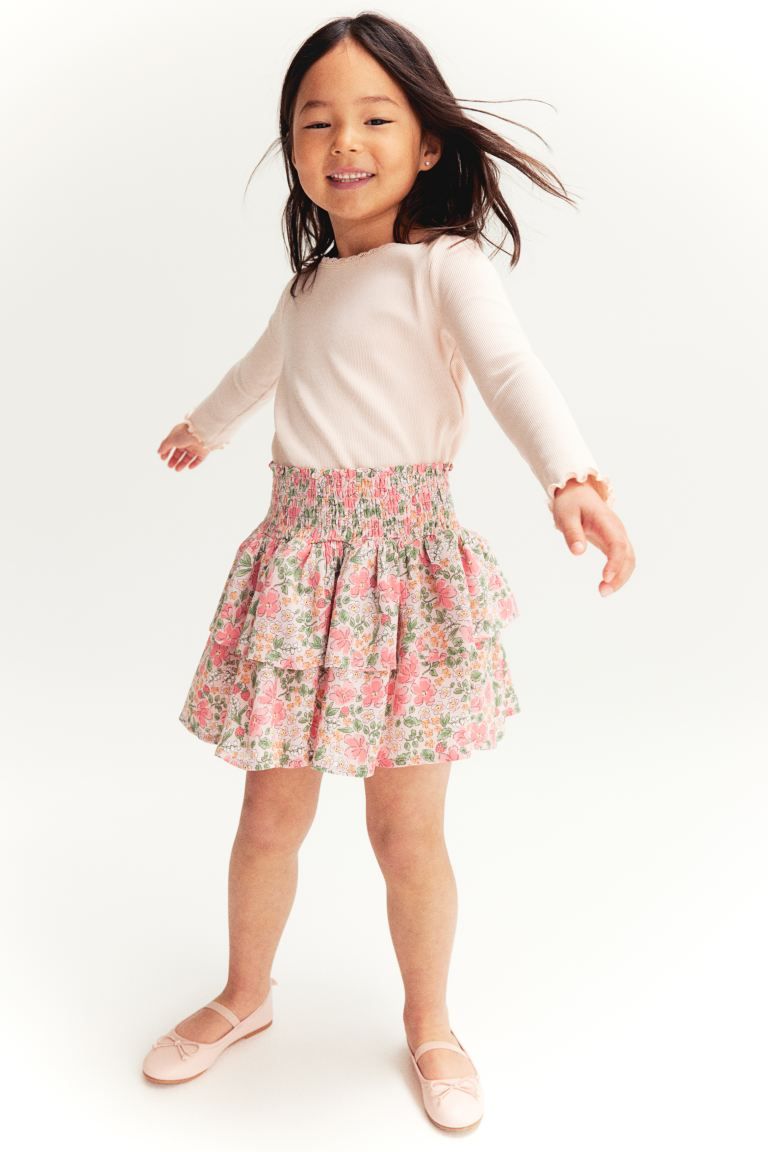 Tiered Skirt - Regular waist - Short - Light pink/floral - Kids | H&M US | H&M (US + CA)