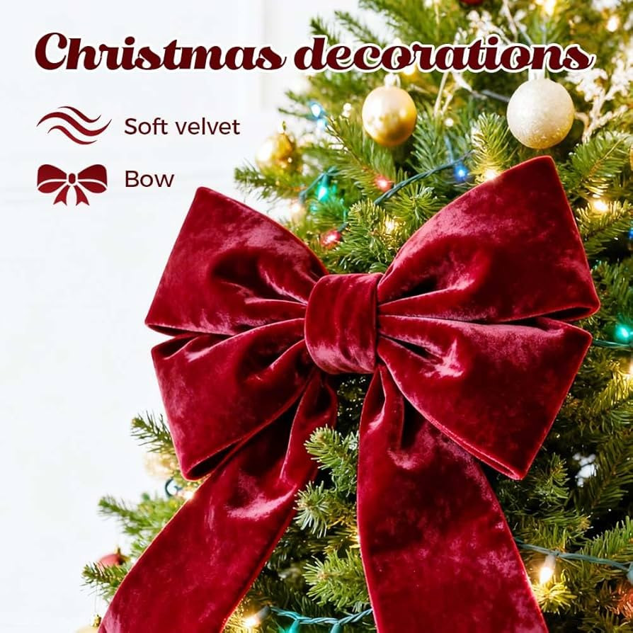 20 x 71Inches Extra Large Velvet Bows Christmas Tree Topper Decor, Big Bow for Tree Topper Window... | Amazon (US)