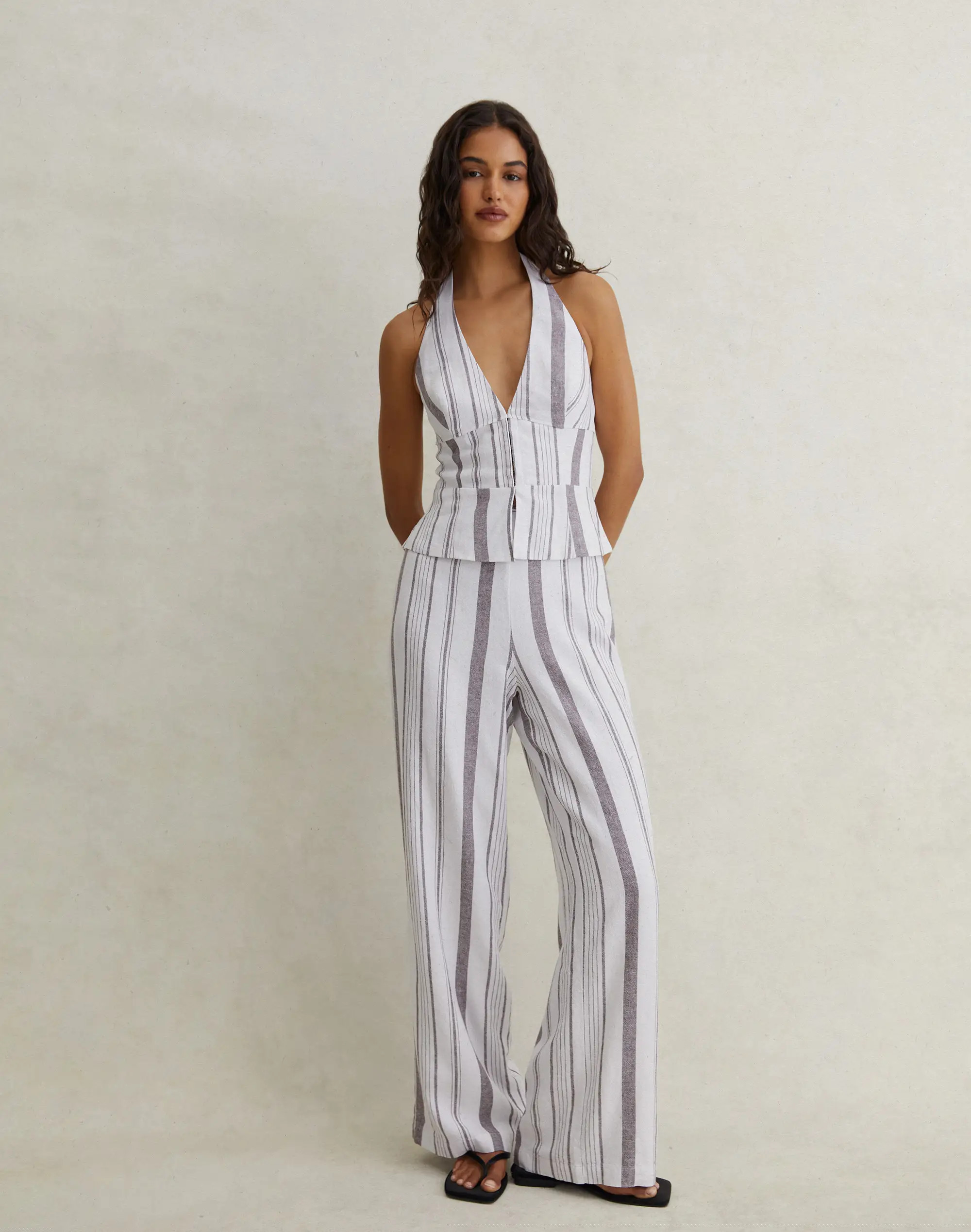 Linen Blend Stripe Straight Leg Pants in Coffee Pop Stripe | Glassons | Glassons (Australia)