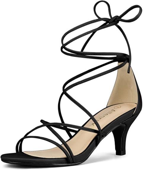 Allegra K Women's Strappy Kitten Heel Lace Up Sandals | Amazon (US)