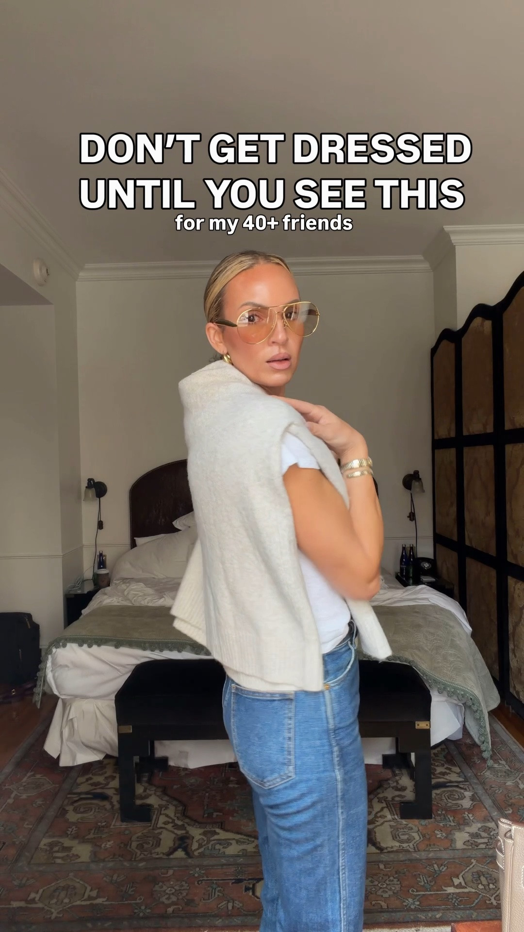 Want to look like the classiest b*tch in the room? Throw a sweater over your shoulders. Literally in two seconds it will transform your outfit. I’m wearing a small and the T-shirt. Jeans run TTS. I’m wearing a medium in the sweater. I believe my sweater is sold out, but I also linked my other favorite ones below. A few of them look identical to the one I’m wearing ￼￼

#LTKootd #LTKOver40 #LTKstorytime