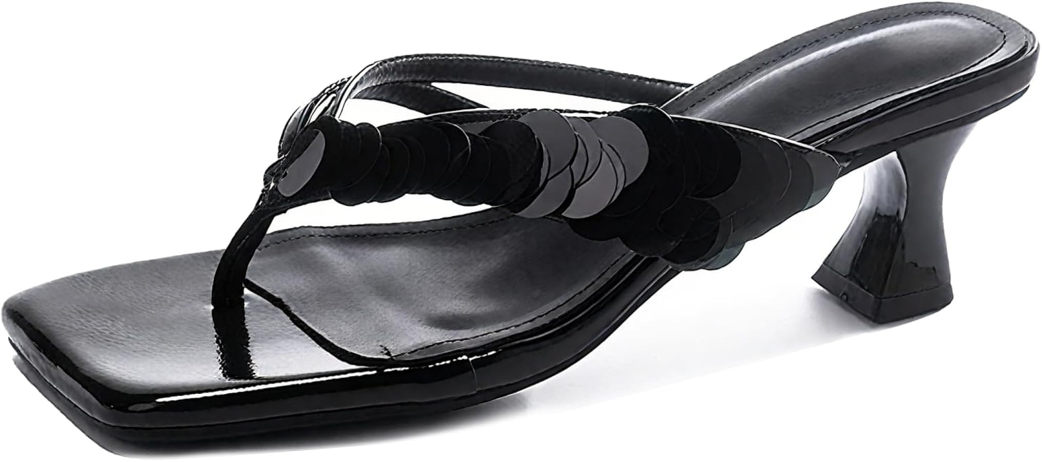 Goolita Women's Suede Sequin Kitten Heels Flip Flops Open Square Toe Strappy Thong Slide Heeled S... | Amazon (US)