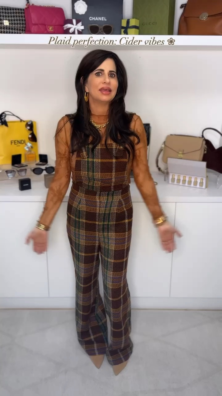This completely says Fall without all the layers . Wearing a 2 in the overall . The mesh top a med. and the cami a medium. 

#LTKStyleTip #LTKVideo #LTKOver40