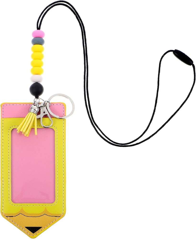2 Pcs Pencil Teacher Lanyards for Id Badges,Silicone Beaded Teacher Lanyard Breakaway,Funny Penci... | Amazon (US)