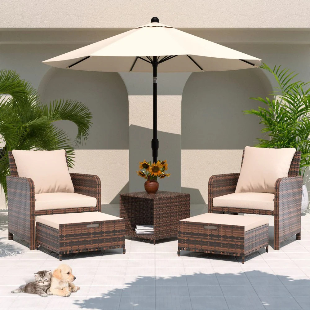 UDPATIO 5 Pieces Patio Conversation Set with Khaki Cushions one_size | NBCS002KKFS | Lowe's