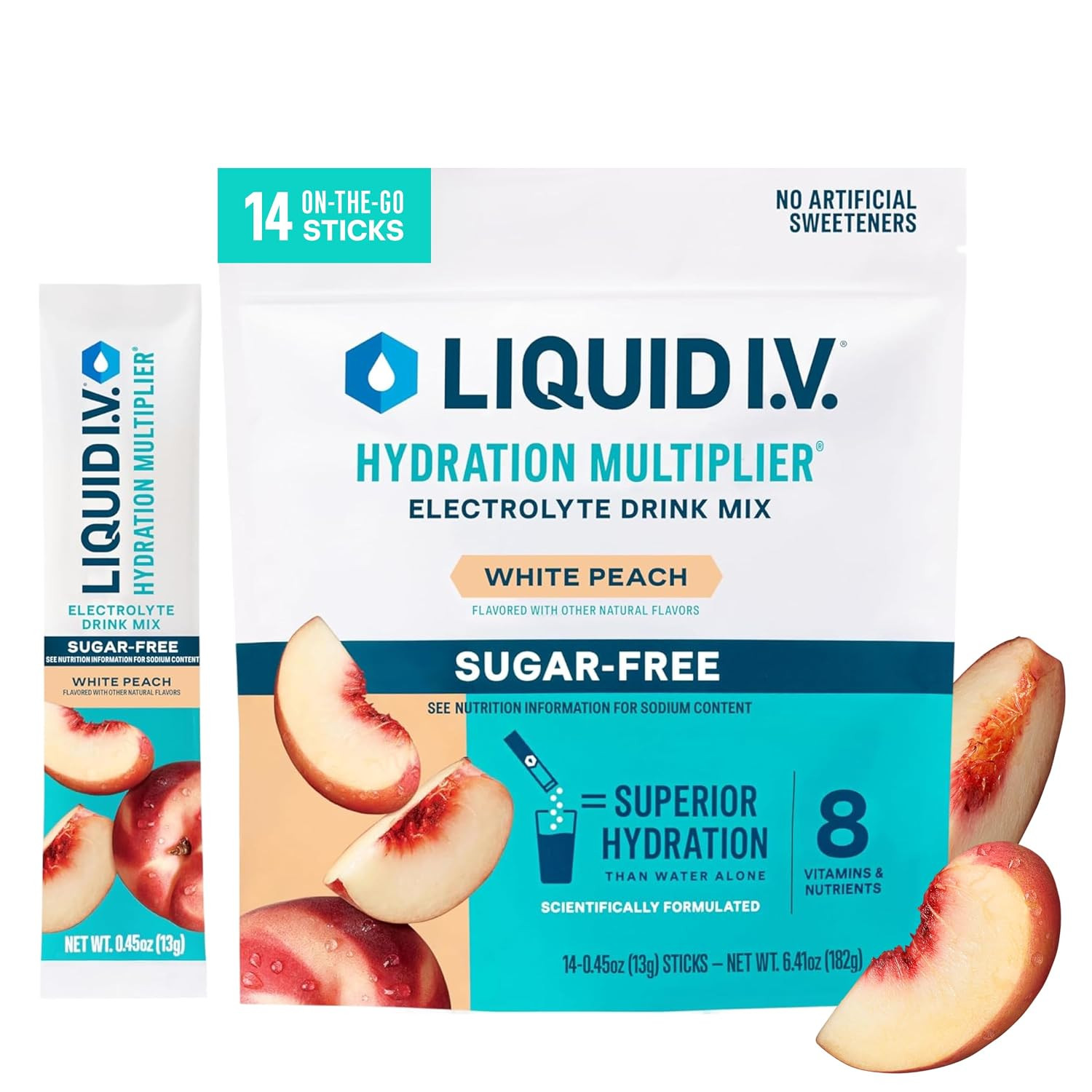 Liquid I.V. Sugar Free Hydration Electrolytes, White Peach, 14 Count | Amazon (US)