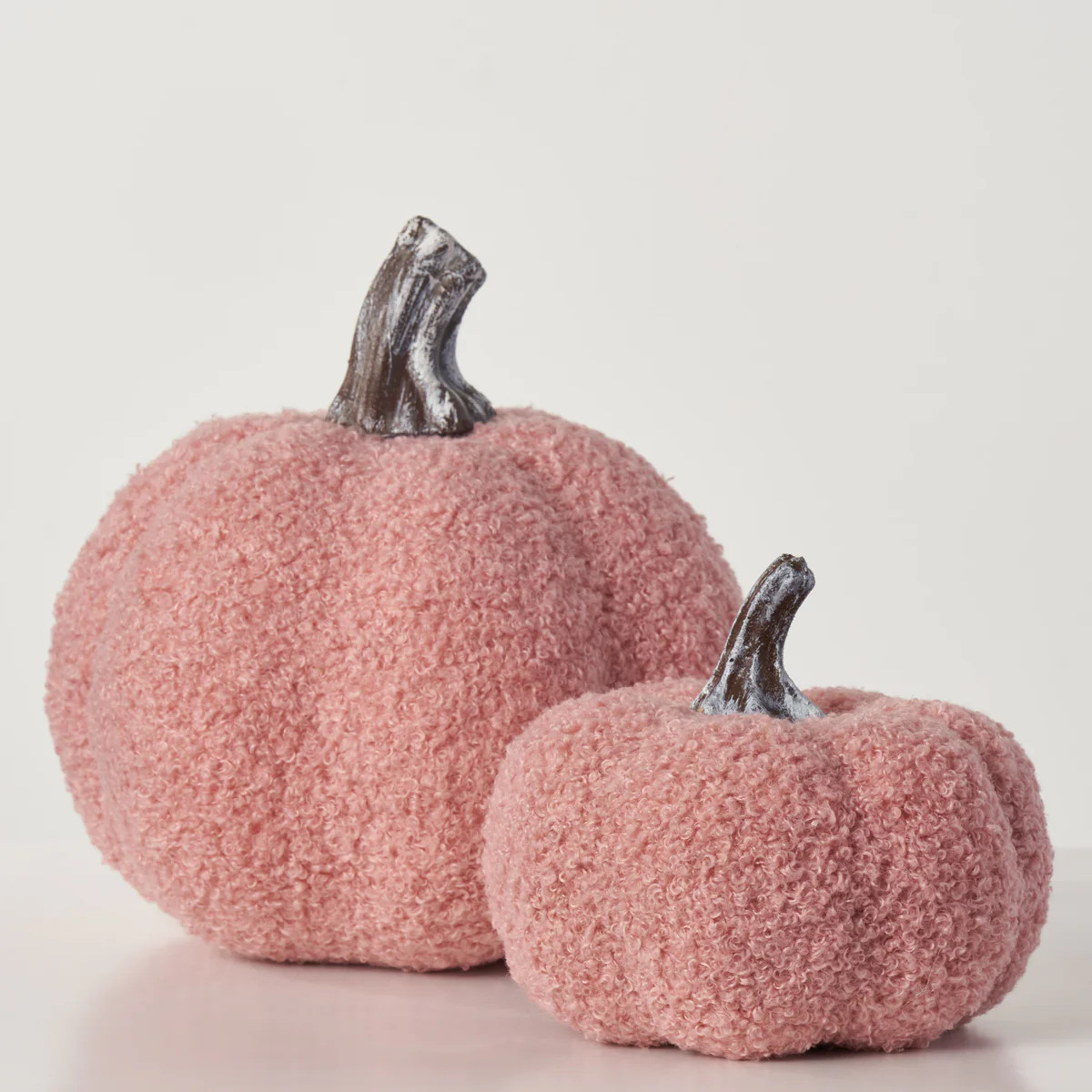 Mauve Pink Fuzzy Boucle Fabric Pumpkin Set Thanksgiving Fall Decor | Darby Creek Trading