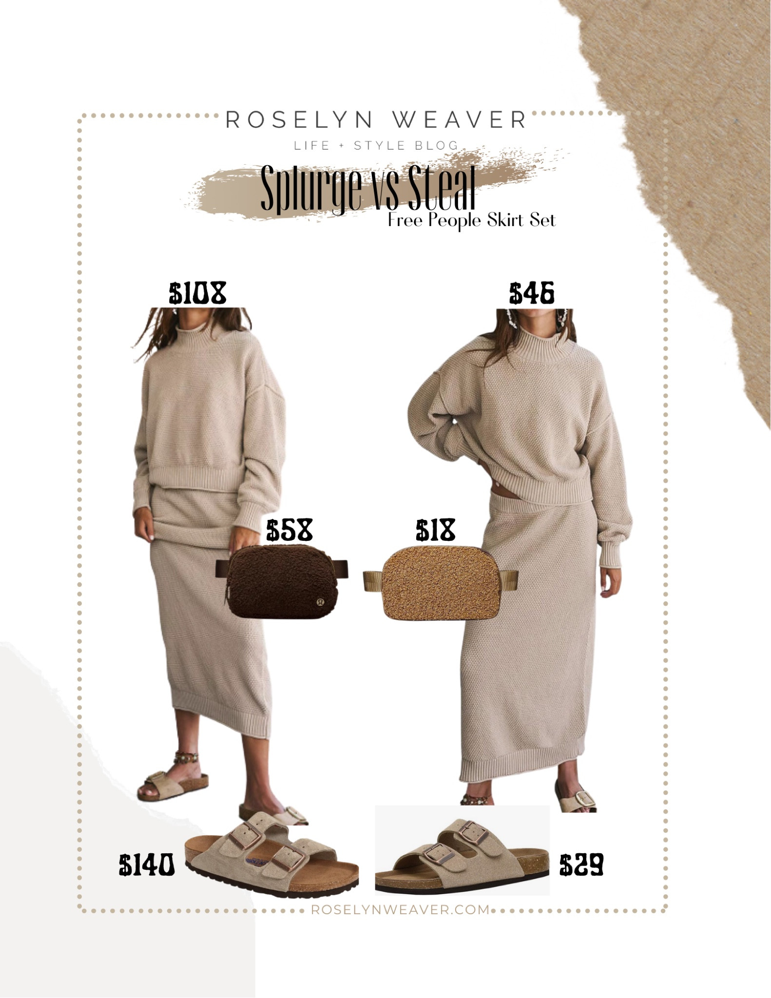 Splurge va Save - Free People sweater and skirt set

Lululemon belt bag, Birkenstock , fleece belt bag, casual outfit

#LTKfindsunder50 #LTKfindsunder100 #LTKshoecrush