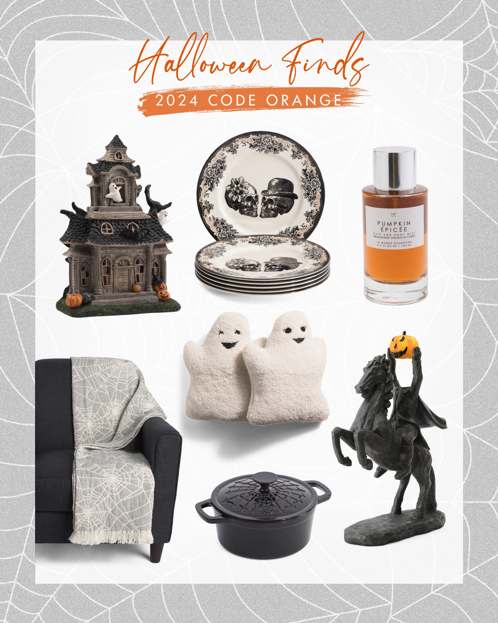 2024 code orange Halloween shopping finds at Marshall’s tjmaxx haunted house royal stafford skeleton couple plates le monde gourmand hair and body mist pumpkin epicee spice cast iron spiderweb pan textured mallow spiderweb blanket grey farmhouse headless horseman viral statue figure sleepy hollow goth decor plush ghost pillow sherpa spooky kitchen home decor

#LTKFindsUnder50 #LTKHome #LTKSeasonal