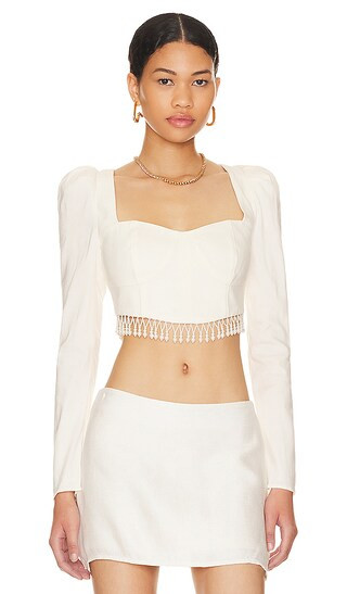 Opal Fringe Trim Corset Top in Pearl | Revolve Clothing (Global)
