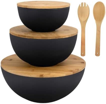 Salad Bowl Set with Lids, Bamboo Fiber Serving Bowls with Cutting Board Lids - Bowls for Kitchen ... | Amazon (US)