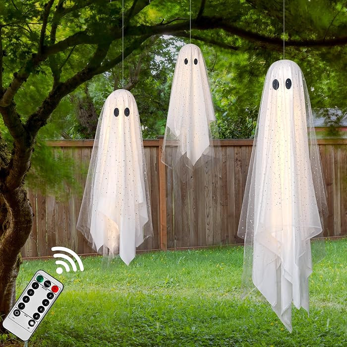 AYGXU Halloween Decorations outdoor/indoor-3pcs Hanging Ghost Decor with Light,Halloween Ornament... | Amazon (US)