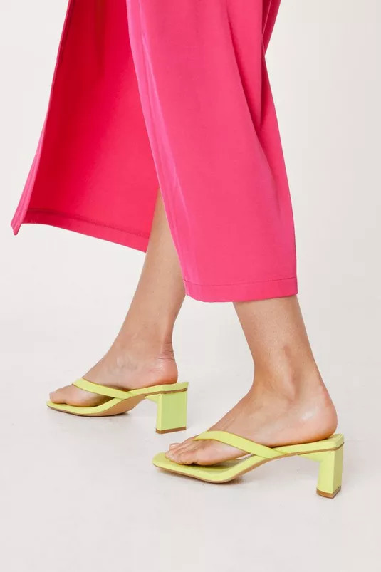 Faux Leather Toe Thong Heeled Mules | NastyGal (UK, IE)
