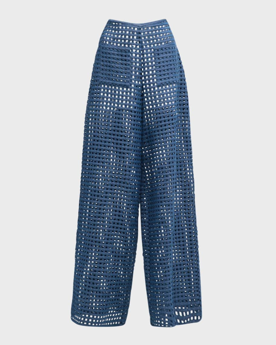 Cynthia Rowley High-Rise Wide-Leg Lattice Lace Pants | Neiman Marcus