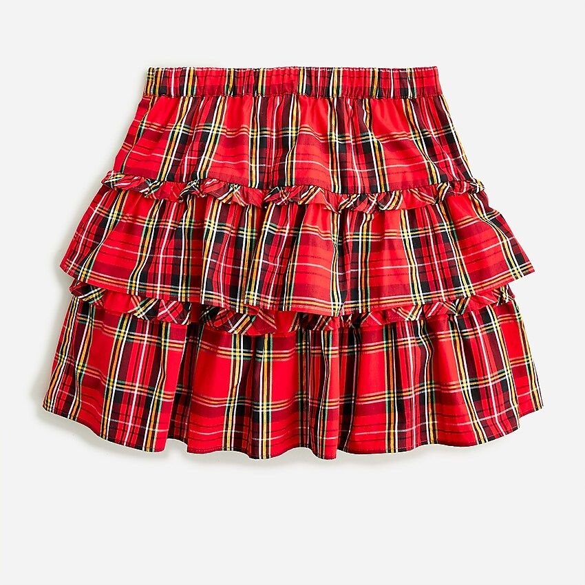 Girls' tiered ruffle skirt in Good Tidings plaid | J.Crew US