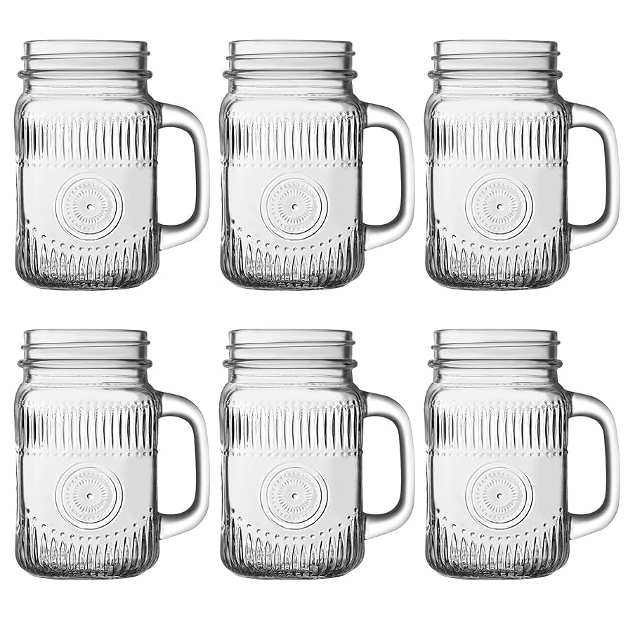 Amzcku vintage Clear Drinking Jar 16 OZ Drinking Jars with Comfortable Handle for Party Beverages... | Amazon (US)